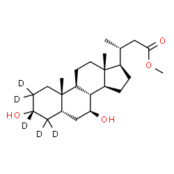 ChemSpider 2D Image | Methyl (3R)-3-[(3R,5R,7S,8R,9S,10S,13R,14S,17R)-3,7-dihydroxy-10,13-dimethyl(2,2,3,4,4-~2~H_5_)hexadecahydro-1H-cyclopenta[a]phenanthren-17-yl]butanoate (non-preferred name) | C24H35D5O4