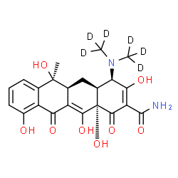 ChemSpider 2D Image | (4R,4aS,5aS,6S,12aS)-4-{Bis[(~2~H_3_)methyl]amino}-3,6,10,12,12a-pentahydroxy-6-methyl-1,11-dioxo-1,4,4a,5,5a,6,11,12a-octahydro-2-tetracenecarboxamide | C22H18D6N2O8