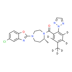 ChemSpider 2D Image | [(7R)-4-(5-Chloro-1,3-benzoxazol-2-yl)-7-methyl-1,4-diazepan-1-yl][5-(~2~H_3_)methyl-2-(2H-1,2,3-triazol-2-yl)(~2~H_3_)phenyl]methanone | C23H17D6ClN6O2