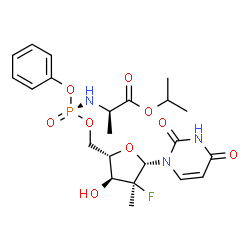 ChemSpider 2D Image | Isopropyl (2R)-2-{[(S)-{[(2S,3S,4S,5S)-5-(2,4-dioxo-3,4-dihydro-1(2H)-pyrimidinyl)-4-fluoro-3-hydroxy-4-methyltetrahydro-2-furanyl]methoxy}(phenoxy)phosphoryl]amino}propanoate (non-preferred name) | C22H29FN3O9P
