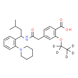 ChemSpider 2D Image | 2-[(~2~H_5_)Ethyloxy]-4-[2-({3-methyl-1-[2-(1-piperidinyl)phenyl]butyl}amino)-2-oxoethyl]benzoic acid | C27H31D5N2O4