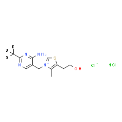 ChemSpider 2D Image | 3-{[4-Amino-2-(~2~H_3_)methyl-5-pyrimidinyl]methyl}-5-(2-hydroxyethyl)-4-methyl-1,3-thiazol-3-ium chloride hydrochloride (1:1:1) | C12H15D3Cl2N4OS
