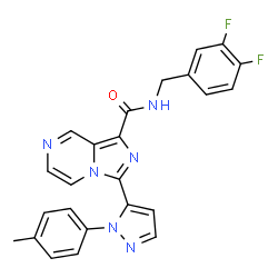 ChemSpider 2D Image | N-(3,4-Difluorobenzyl)-3-[1-(4-methylphenyl)-1H-pyrazol-5-yl]imidazo[1,5-a]pyrazine-1-carboxamide | C24H18F2N6O