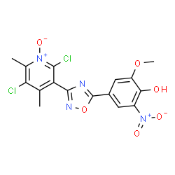 ChemSpider 2D Image | 4-[3-(2,5-Dichloro-4,6-dimethyl-1-oxido-3-pyridinyl)-1,2,4-oxadiazol-5-yl]-2-methoxy-6-nitrophenol | C16H12Cl2N4O6