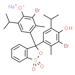 ChemSpider 2D Image | Sodium 2-bromo-4-[3-(3-bromo-4-hydroxy-5-isopropyl-2-methylphenyl)-1,1-dioxido-3H-2,1-benzoxathiol-3-yl]-6-isopropyl-3-methylphenolate | C27H27Br2NaO5S