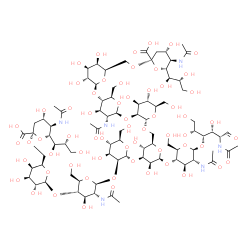 ChemSpider 2D Image | (6R)-5-Acetamido-3,5-dideoxy-6-[(1R,2R)-1,2,3-trihydroxypropyl]-beta-L-threo-hex-2-ulopyranonosyl-(2->6)-beta-D-galactopyranosyl-(1->4)-2-acetamido-2-deoxy-beta-D-glucopyranosyl-(1->2)-alpha-D-mannopy
ranosyl-(1->3)-[(6R)-5-acetamido-3,5-dideoxy-6-[(1R,2R)-1,2,3-trihydroxypropyl]-beta-L-threo-hex-2-ulopyranonosyl-(2->6)-beta-D-galactopyranosyl-(1->4)-2-acetamido-2-deoxy-beta-D-glucopyranosyl-(1->2)
-alpha-D-mannopyranosyl-(1->6)]-beta-D-mannopyranosyl-(1->4)-2-acetamido-2-deoxy-beta-D-glucopyranosyl-(1->4)-2-acetamido-2-deoxy-D-glucose | C84H138N6O62