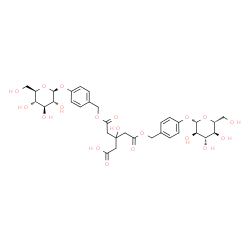 ChemSpider 2D Image | 5-{[4-(beta-D-Glucopyranosyloxy)benzyl]oxy}-3-(2-{[4-(beta-D-glucopyranosyloxy)benzyl]oxy}-2-oxoethyl)-3-hydroxy-5-oxopentanoic acid | C33H42O19