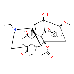ChemSpider 2D Image | (1alpha,7beta,14alpha,16beta)-8-Acetoxy-20-ethyl-13-hydroxy-1,6,16-trimethoxy-4-(methoxymethyl)aconitan-14-yl 4-methoxybenzoate | C35H49NO10