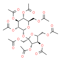 ChemSpider 2D Image | 1,3,4,6-Tetra-O-acetyl-alpha-D-fructofuranosyl 2,3,4,6-tetra-O-acetyl-alpha-D-glucopyranoside | C28H38O19