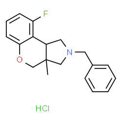 ChemSpider 2D Image | 2-Benzyl-9-fluoro-3a-methyl-1,2,3,3a,4,9b-hexahydrochromeno[3,4-c]pyrrole hydrochloride (1:1) | C19H21ClFNO