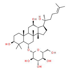 ChemSpider 2D Image | (3beta,5xi,6alpha,9xi,12beta,14beta)-3,12,20-Trihydroxydammar-24-en-6-yl beta-D-glucopyranoside | C36H62O9