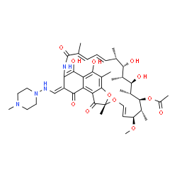 ChemSpider 2D Image | (7S,9E,11S,12R,13R,14R,15R,16R,17S,18S,19E,21E,26E)-2,15,17,29-Tetrahydroxy-11-methoxy-3,7,12,14,16,18,22-heptamethyl-26-{[(4-methyl-1-piperazinyl)amino]methylene}-6,23,27-trioxo-8,30-dioxa-24-azatetr
acyclo[23.3.1.1~4,7~.0~5,28~]triaconta-1(28),2,4,9,19,21,25(29)-heptaen-13-yl acetate | C43H58N4O12