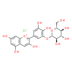 ChemSpider 2D Image | 2,3-Dihydroxy-5-(3,5,7-trihydroxy-2-chromeniumyl)phenyl beta-D-glucopyranoside chloride | C21H21ClO12