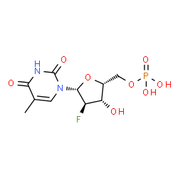ChemSpider 2D Image | 1-(2-Deoxy-2-fluoro-5-O-phosphono-beta-D-xylofuranosyl)-5-methyl-2,4(1H,3H)-pyrimidinedione | C10H14FN2O8P
