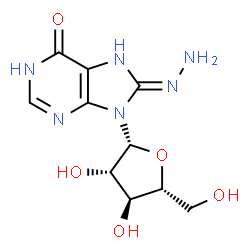 ChemSpider 2D Image | (8E)-9-(beta-D-Arabinofuranosyl)-8-hydrazono-1,7,8,9-tetrahydro-6H-purin-6-one | C10H14N6O5