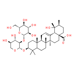 ChemSpider 2D Image | (3beta,5xi,20beta)-3-{[2-O-(beta-D-Glucopyranosyl)-beta-D-xylopyranosyl]oxy}-19-hydroxyurs-12-en-28-oic acid | C41H66O13