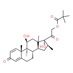 ChemSpider 2D Image | (11beta,13xi,16beta)-9-Fluoro-11,17-dihydroxy-16-methyl-3,20-dioxopregna-1,4-dien-21-yl pivalate | C27H37FO6