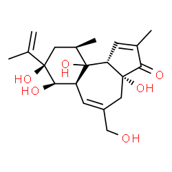 ChemSpider 2D Image | (3aR,6aS,7R,8R,10R,10bS)-3a,7,8,10a-Tetrahydroxy-5-(hydroxymethyl)-8-isopropenyl-2,10-dimethyl-4,6a,7,8,9,10,10a,10b-octahydrobenzo[e]azulen-3(3aH)-one | C20H28O6
