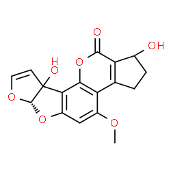 ChemSpider 2D Image | (6aS)-1,9a-Dihydroxy-4-methoxy-2,3,6a,9a-tetrahydrocyclopenta[c]furo[3',2':4,5]furo[2,3-h]chromen-11(1H)-one | C17H14O7