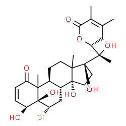 ChemSpider 2D Image | (4beta,5beta,6alpha,10xi,13xi,17alpha,22R)-6-Chloro-4,5,14,17,20-pentahydroxy-22,26-epoxyergosta-2,24-diene-1,26-dione | C28H39ClO8