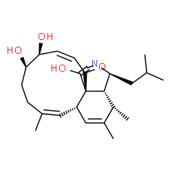 ChemSpider 2D Image | (3S,3aR,4S,6aS,7Z,11R,12S,13Z,15aR)-1,11,12-Trihydroxy-3-isobutyl-4,5,8-trimethyl-3,3a,4,6a,9,10,11,12-octahydro-15H-cycloundeca[d]isoindol-15-one | C24H35NO4