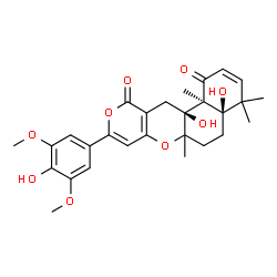 ChemSpider 2D Image | (4aR,12aS,12bS)-4a,12a-Dihydroxy-9-(4-hydroxy-3,5-dimethoxyphenyl)-4,4,6a,12b-tetramethyl-4a,6,6a,12,12a,12b-hexahydro-4H,11H-benzo[f]pyrano[4,3-b]chromene-1,11(5H)-dione | C28H32O9