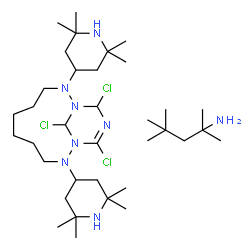 ChemSpider 2D Image | 2,4,4-Trimethyl-2-pentanamine - 11,13,14-trichloro-2,9-bis(2,2,6,6-tetramethyl-4-piperidinyl)-1,2,9,10,12-pentaazabicyclo[8.3.1]tetradec-11-ene (1:1) | C35H69Cl3N8