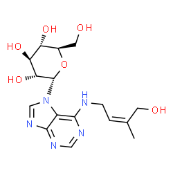 ChemSpider 2D Image | 7-(alpha-D-Glucopyranosyl)-N-[(2Z)-4-hydroxy-3-methyl-2-buten-1-yl]-7H-purin-6-amine | C16H23N5O6