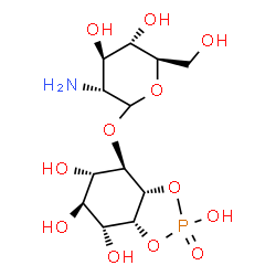 ChemSpider 2D Image | (3aS,4R,5S,6S,7R,7aR)-2,5,6,7-Tetrahydroxy-2-oxidohexahydro-1,3,2-benzodioxaphosphol-4-yl 2-amino-2-deoxy-D-glucopyranoside | C12H22NO12P