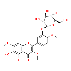 ChemSpider 2D Image | 5-(5,6-Dihydroxy-3,7-dimethoxy-4-oxo-4H-chromen-2-yl)-2-methoxyphenyl beta-D-glucopyranoside | C24H26O13