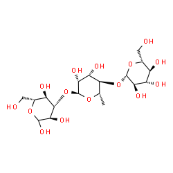 ChemSpider 2D Image | beta-D-Glucopyranosyl-(1->4)-6-deoxy-alpha-L-mannopyranosyl-(1->3)-D-glucopyranose | C18H32O15