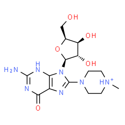 ChemSpider 2D Image | 4-[2-Amino-6-oxo-9-(beta-L-xylofuranosyl)-6,9-dihydro-3H-purin-8-yl]-1-methylpiperazin-1-ium | C15H24N7O5