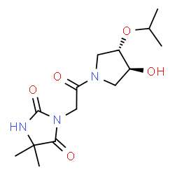 ChemSpider 2D Image | 3-{2-[(3S,4S)-3-Hydroxy-4-isopropoxy-1-pyrrolidinyl]-2-oxoethyl}-5,5-dimethyl-2,4-imidazolidinedione | C14H23N3O5