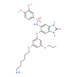 ChemSpider 2D Image | N-(6-{3-[(6-Aminohexyl)oxy]-5-propoxyphenoxy}-1,3-dimethyl-2-oxo-2,3-dihydro-1H-benzimidazol-5-yl)-3,4-dimethoxybenzenesulfonamide | C32H42N4O8S