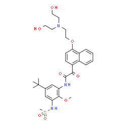 ChemSpider 2D Image | 2-(4-{2-[Bis(2-hydroxyethyl)amino]ethoxy}-1-naphthyl)-N-{2-methoxy-5-(2-methyl-2-propanyl)-3-[(methylsulfonyl)amino]phenyl}-2-oxoacetamide | C30H39N3O8S