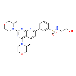 ChemSpider 2D Image | 3-{2,4-Bis[(3S)-3-methyl-4-morpholinyl]pyrido[2,3-d]pyrimidin-7-yl}-N-(2-hydroxyethyl)benzenesulfonamide | C25H32N6O5S