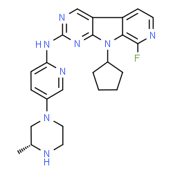 ChemSpider 2D Image | 9-Cyclopentyl-8-fluoro-N-{5-[(3R)-3-methyl-1-piperazinyl]-2-pyridinyl}-9H-pyrido[4',3':4,5]pyrrolo[2,3-d]pyrimidin-2-amine | C24H27FN8