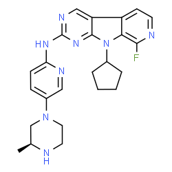 ChemSpider 2D Image | 9-Cyclopentyl-8-fluoro-N-{5-[(3S)-3-methyl-1-piperazinyl]-2-pyridinyl}-9H-pyrido[4',3':4,5]pyrrolo[2,3-d]pyrimidin-2-amine | C24H27FN8