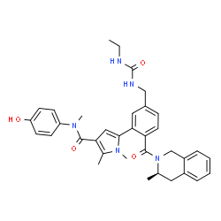 ChemSpider 2D Image | 5-(5-{[(Ethylcarbamoyl)amino]methyl}-2-{[(3R)-3-methyl-3,4-dihydro-2(1H)-isoquinolinyl]carbonyl}phenyl)-N-(4-hydroxyphenyl)-N,1,2-trimethyl-1H-pyrrole-3-carboxamide | C35H39N5O4