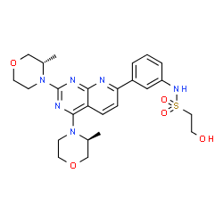 ChemSpider 2D Image | N-(3-{2,4-Bis[(3S)-3-methyl-4-morpholinyl]pyrido[2,3-d]pyrimidin-7-yl}phenyl)-2-hydroxyethanesulfonamide | C25H32N6O5S