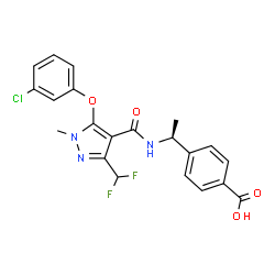 ChemSpider 2D Image | 4-[(1S)-1-({[5-(3-Chlorophenoxy)-3-(difluoromethyl)-1-methyl-1H-pyrazol-4-yl]carbonyl}amino)ethyl]benzoic acid | C21H18ClF2N3O4