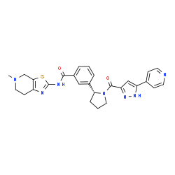 ChemSpider 2D Image | N-(5-Methyl-4,5,6,7-tetrahydro[1,3]thiazolo[5,4-c]pyridin-2-yl)-3-[(2R)-1-{[5-(4-pyridinyl)-1H-pyrazol-3-yl]carbonyl}-2-pyrrolidinyl]benzamide | C27H27N7O2S