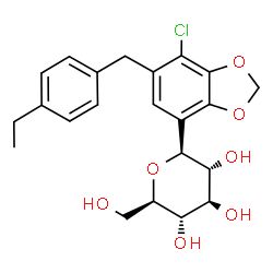 ChemSpider 2D Image | (1S)-1,5-Anhydro-1-[7-chloro-6-(4-ethylbenzyl)-1,3-benzodioxol-4-yl]-D-glucitol | C22H25ClO7