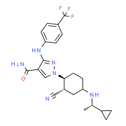 ChemSpider 2D Image | 1-[(1S,2S)-2-Cyano-4-{[(1S)-1-cyclopropylethyl]amino}cyclohexyl]-3-{[4-(trifluoromethyl)phenyl]amino}-1H-pyrazole-4-carboxamide | C23H27F3N6O