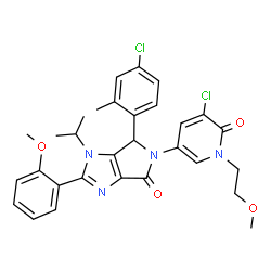 ChemSpider 2D Image | 5-[5-Chloro-1-(2-methoxyethyl)-6-oxo-1,6-dihydro-3-pyridinyl]-6-(4-chloro-2-methylphenyl)-1-isopropyl-2-(2-methoxyphenyl)-5,6-dihydropyrrolo[3,4-d]imidazol-4(1H)-one | C30H30Cl2N4O4