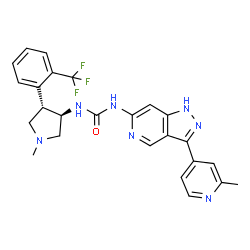 ChemSpider 2D Image | 1-[3-(2-Methyl-4-pyridinyl)-1H-pyrazolo[4,3-c]pyridin-6-yl]-3-{(3R,4S)-1-methyl-4-[2-(trifluoromethyl)phenyl]-3-pyrrolidinyl}urea | C25H24F3N7O