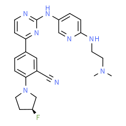 ChemSpider 2D Image | 5-{2-[(6-{[2-(Dimethylamino)ethyl]amino}-3-pyridinyl)amino]-4-pyrimidinyl}-2-[(3S)-3-fluoro-1-pyrrolidinyl]benzonitrile | C24H27FN8