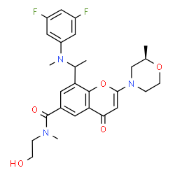 ChemSpider 2D Image | 8-{1-[(3,5-Difluorophenyl)(methyl)amino]ethyl}-N-(2-hydroxyethyl)-N-methyl-2-[(2R)-2-methyl-4-morpholinyl]-4-oxo-4H-chromene-6-carboxamide | C27H31F2N3O5