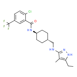 ChemSpider 2D Image | 2-Chloro-N-(trans-4-{[(5-ethyl-4-methyl-1H-pyrazol-3-yl)amino]methyl}cyclohexyl)-5-(trifluoromethyl)benzamide | C21H26ClF3N4O