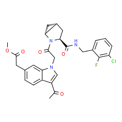 ChemSpider 2D Image | Methyl [3-acetyl-1-(2-{(1R,3S,5R)-3-[(3-chloro-2-fluorobenzyl)carbamoyl]-2-azabicyclo[3.1.0]hex-2-yl}-2-oxoethyl)-1H-indol-6-yl]acetate | C28H27ClFN3O5